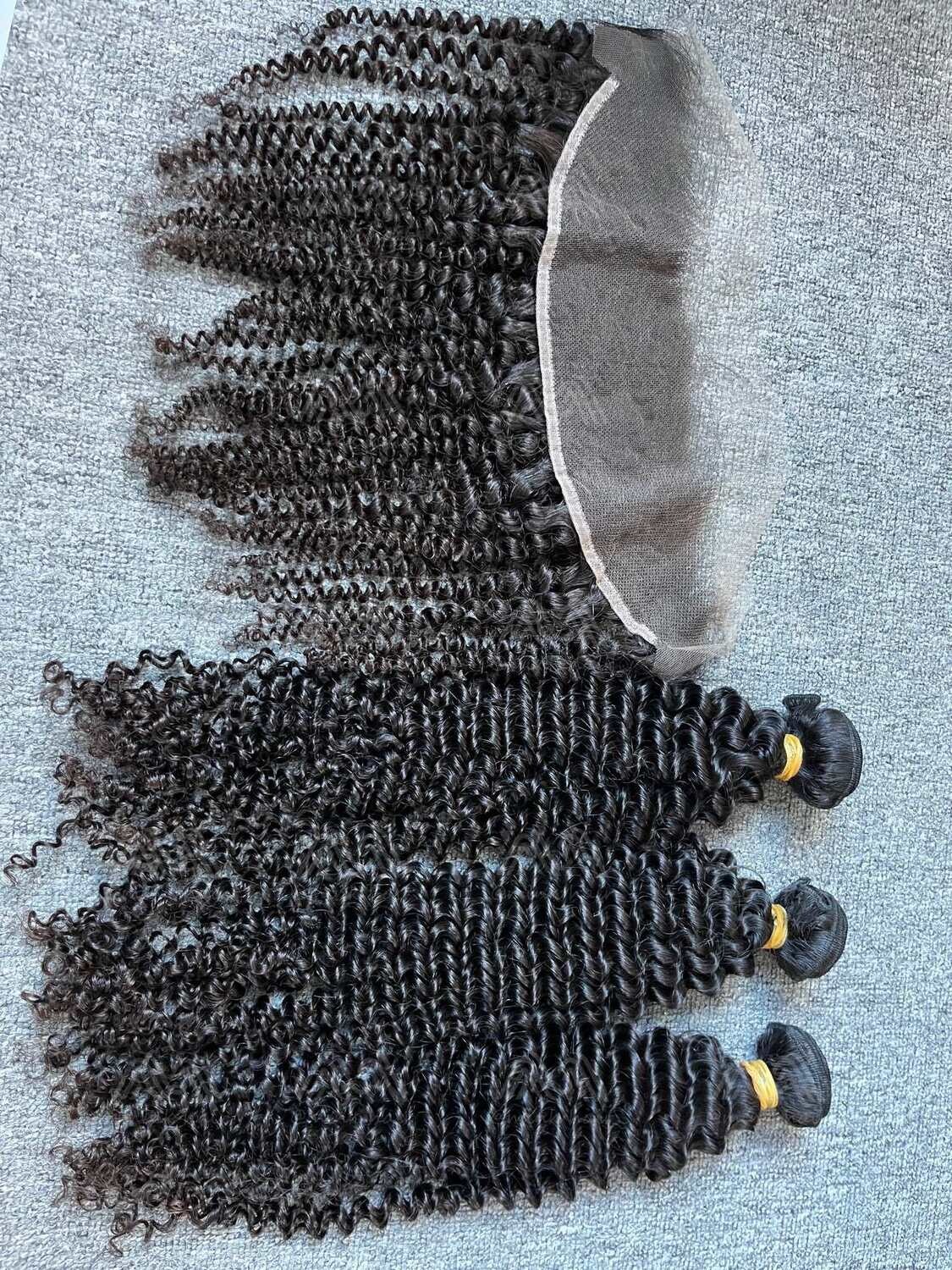 Raw Hair Kinky Curly 3 Bundles With 13X4 HD Frontal Deals