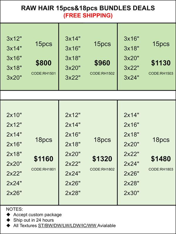 Bundles Deals: Raw Hair 15pcs 18pcs