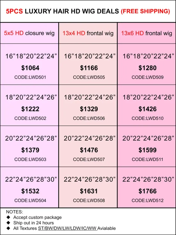 Luxury Hair HD Lace Wig Deals 5pcs