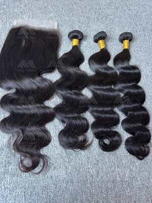Diamond Hair Body wave 3 Bundles With 6x6 Transparent Closure Deals
