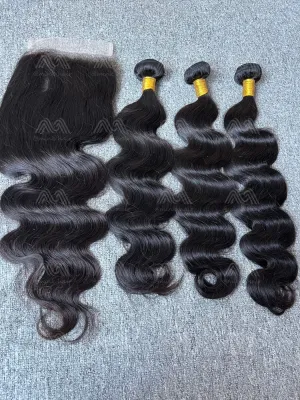 Diamond Hair Body wave 3 Bundles With 6X6 Transparent Closure Deals