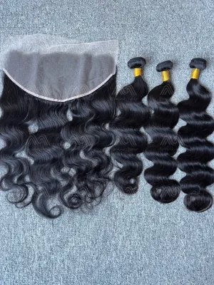Diamond Hair Body wave 3 Bundles With 13X6 Transparent Frontal Deals