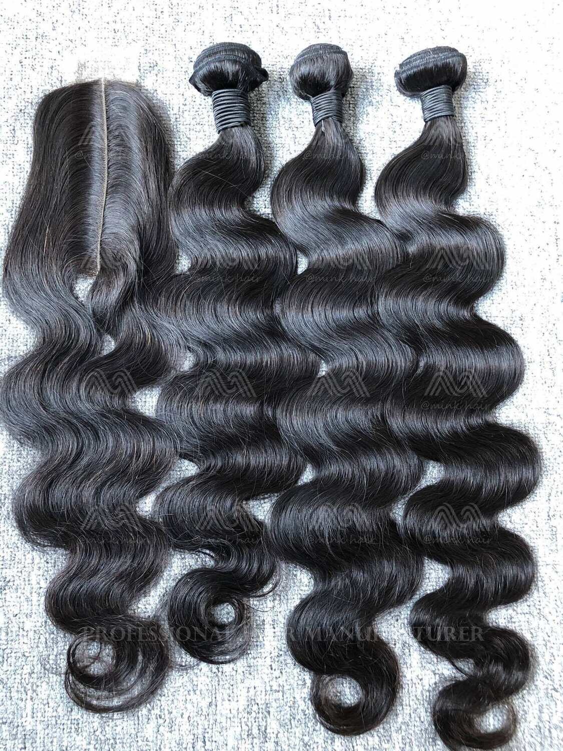 Mink Hair Body Wave 3 Bundles With 2x6 Transparent Closure Deals