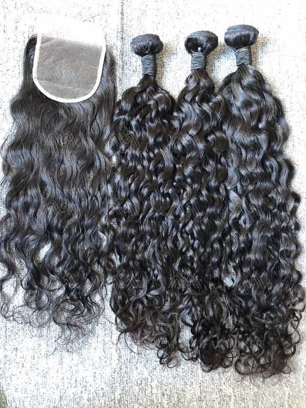 Mink Hair Water Wave 3 Bundles With 4X4 Transparent Closure Deals