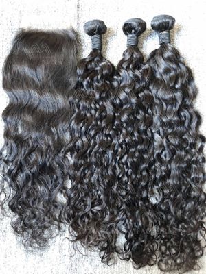 Mink Hair Water Wave 3 Bundles With 4X4 Transparent Closure Deals
