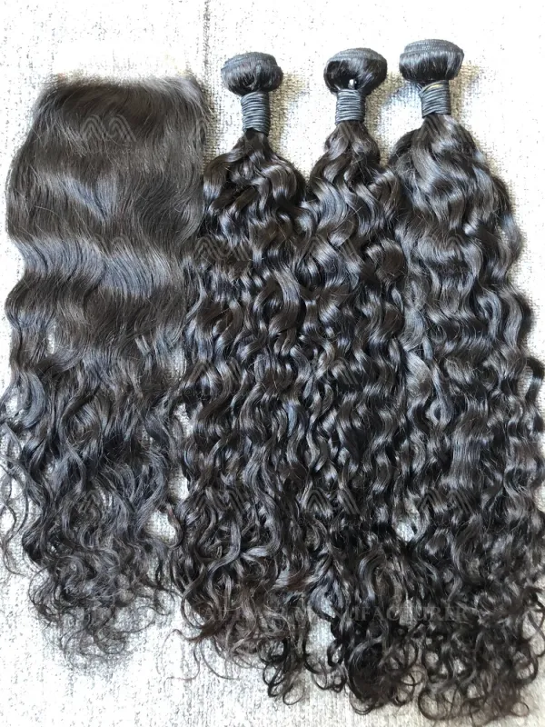 Mink Hair Water Wave 3 Bundles With 4X4 Transparent Closure Deals