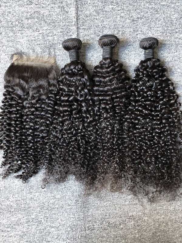 Mink Hair Jerry Curly 3 Bundles With 4X4 Transparent Closure Deals