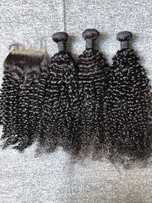Mink Hair Jerry Curly 3 Bundles With 4X4 Transparent Closure Deals