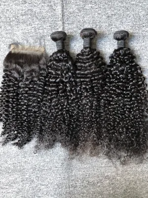 Mink Hair Jerry Curly 3 Bundles With 4X4 Transparent Closure Deals