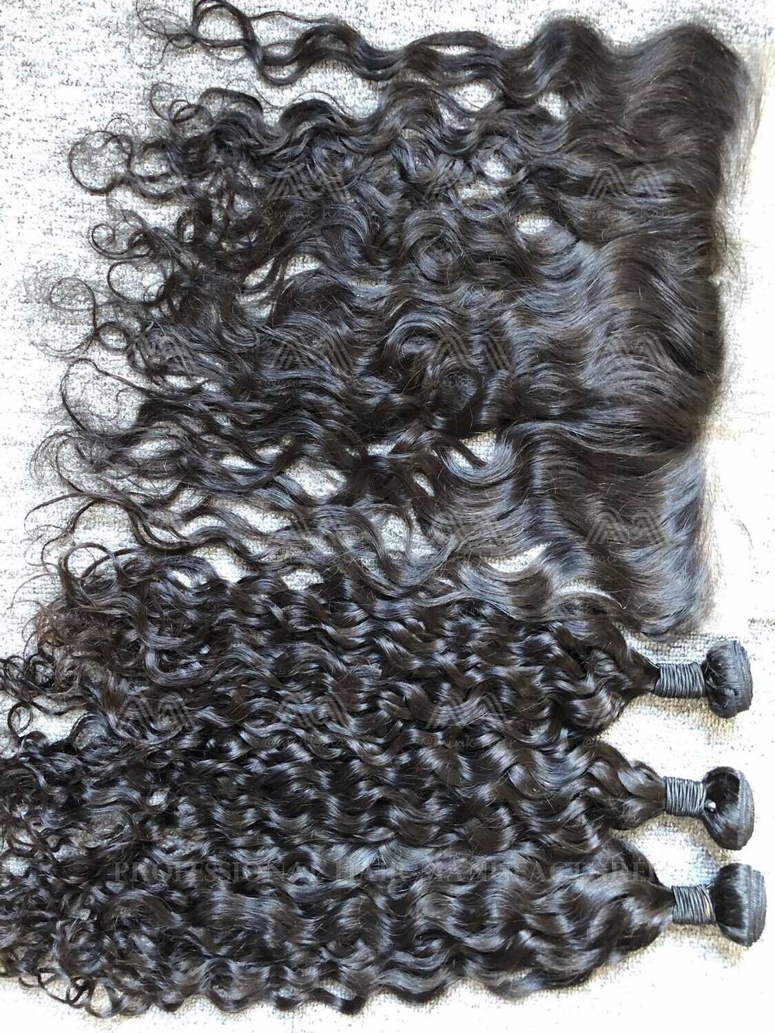 Mink Hair Water Wave 3 Bundles With 13X4 Transparent Frontal Deals