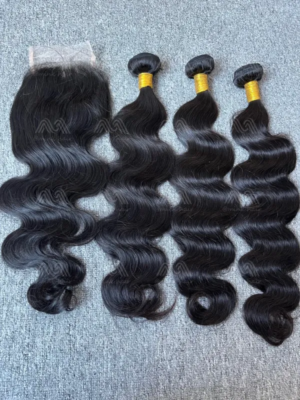 Diamond Hair Body wave 3 Bundles With 4X4 Transparent Closure Deals