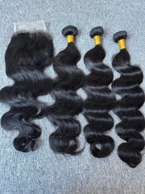Diamond Hair Body wave 3 Bundles With 4X4 Transparent Closure Deals