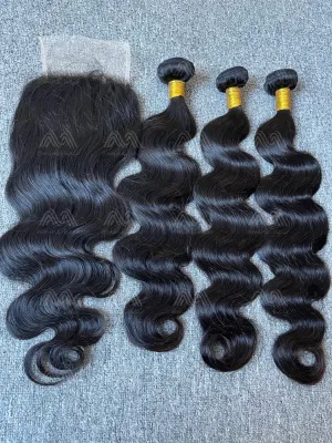 Diamond Hair Body wave 3 Bundles With 5X5 Transparent Closure Deals