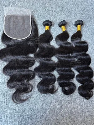 Diamond Hair Body wave 3 Bundles With 5X5 Transparent Closure Deals