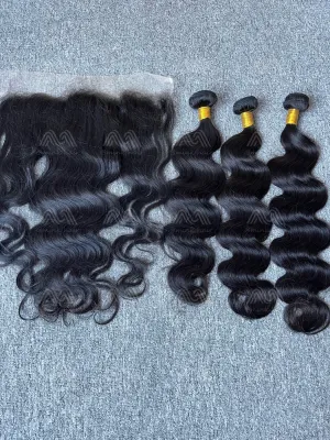 Diamond Hair Body wave 3 Bundles With 13X4 Transparent Frontal Deals