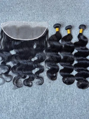 Diamond Hair Body wave 3 Bundles With 13X4 Transparent Frontal Deals