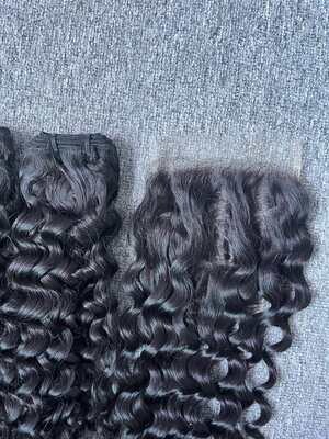 Mink Hair Italian Curly 3 Bundles With 5X5 HD Closure Deals