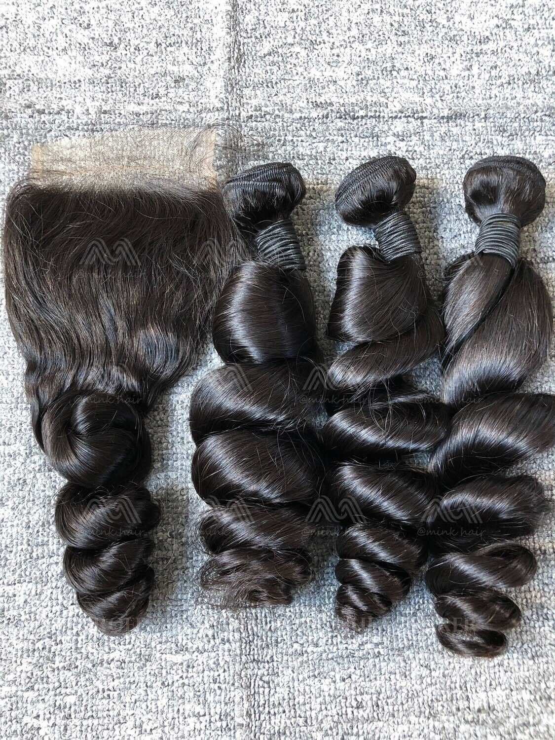Mink Hair Loose Wave 3 Bundles With 4X4 Transparent Closure Deals