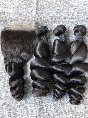 Mink Hair Loose Wave 3 Bundles With 4X4 Transparent Closure Deals