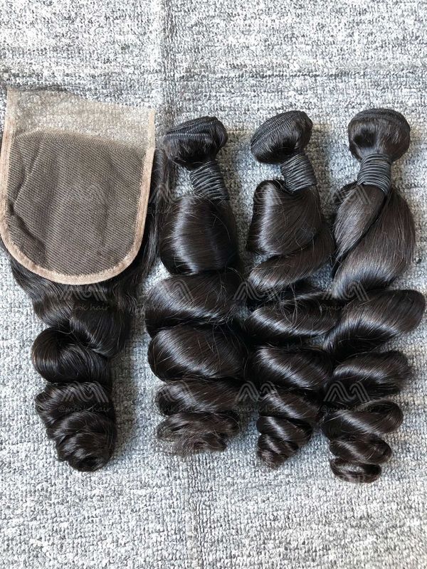 Mink Hair Loose Wave 3 Bundles With 4X4 Transparent Closure Deals