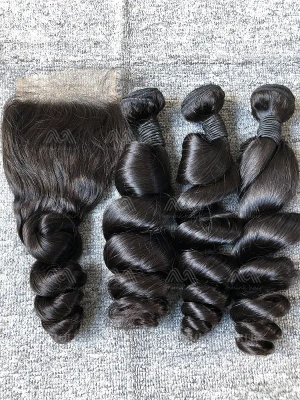 Mink Hair Loose Wave 3 Bundles With 4X4 Transparent Closure Deals