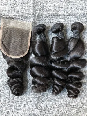 Mink Hair Loose Wave 3 Bundles With 4X4 Transparent Closure Deals