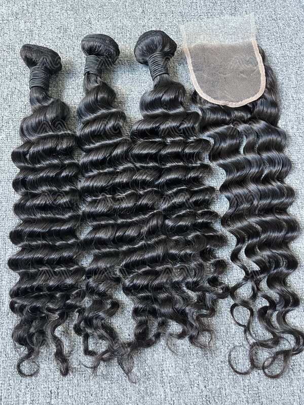 Mink Hair Loose Deep 3 Bundles With 4X4 Transparent Closure Deals