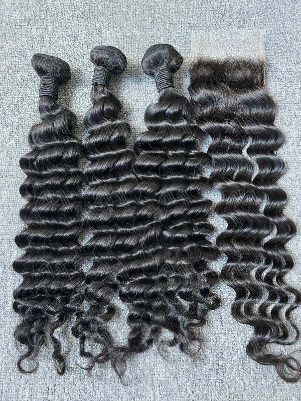 Mink Hair Loose Deep 3 Bundles With 4X4 Transparent Closure Deals