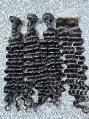 Mink Hair Loose Deep 3 Bundles With 4X4 Transparent Closure Deals
