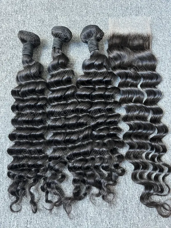 Mink Hair Loose Deep 3 Bundles With 4X4 Transparent Closure Deals