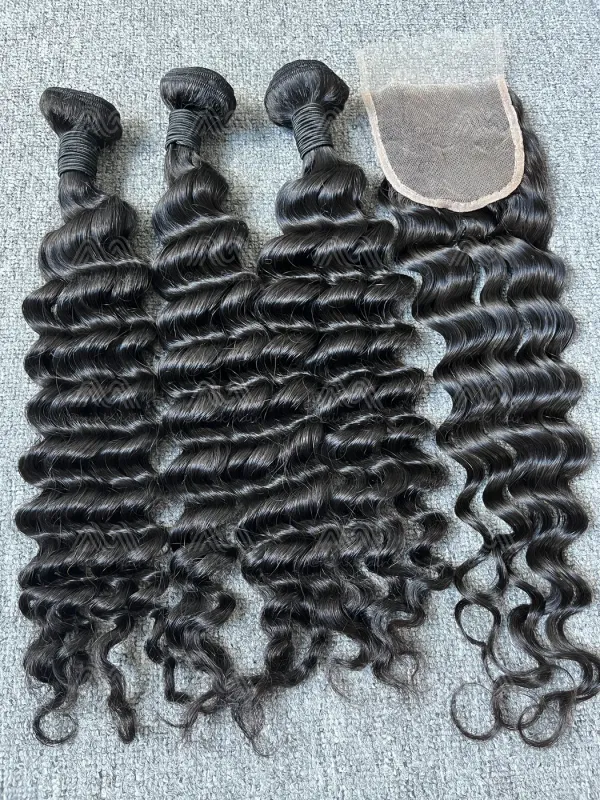 Mink Hair Loose Deep 3 Bundles With 4X4 Transparent Closure Deals