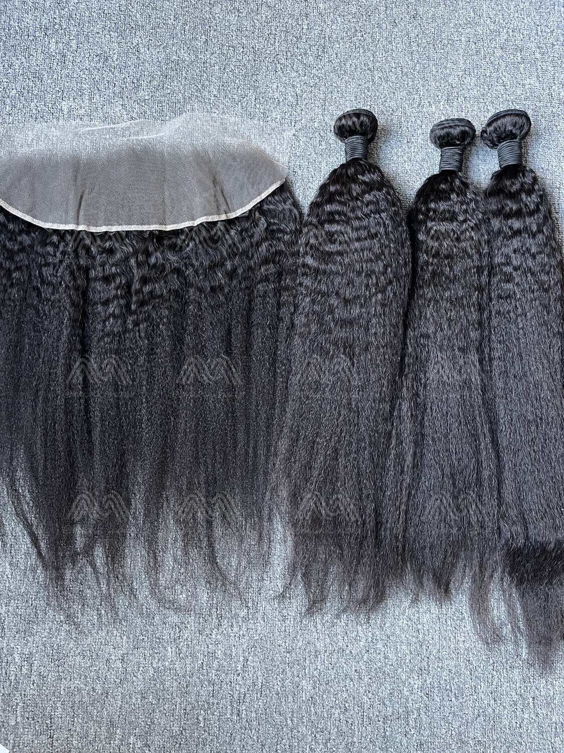 Mink Hair Kinky Straight 3 Bundles With 13X4 Transparent Frontal Deals