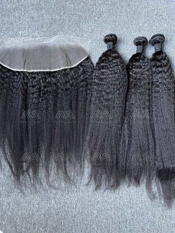 Mink Hair Kinky Straight 3 Bundles With 13X4 Transparent Frontal Deals