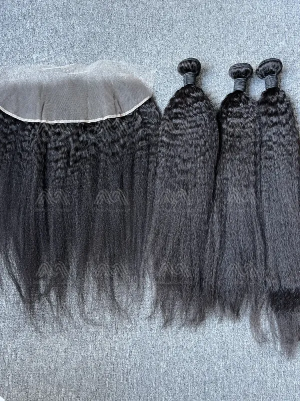 Mink Hair Kinky Straight 3 Bundles With 13X4 Transparent Frontal Deals