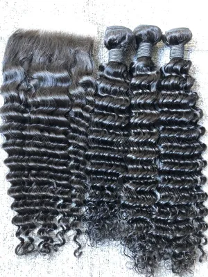 Mink Hair Deep Wave 3 Bundles With 5X5 Transparent Closure Deals