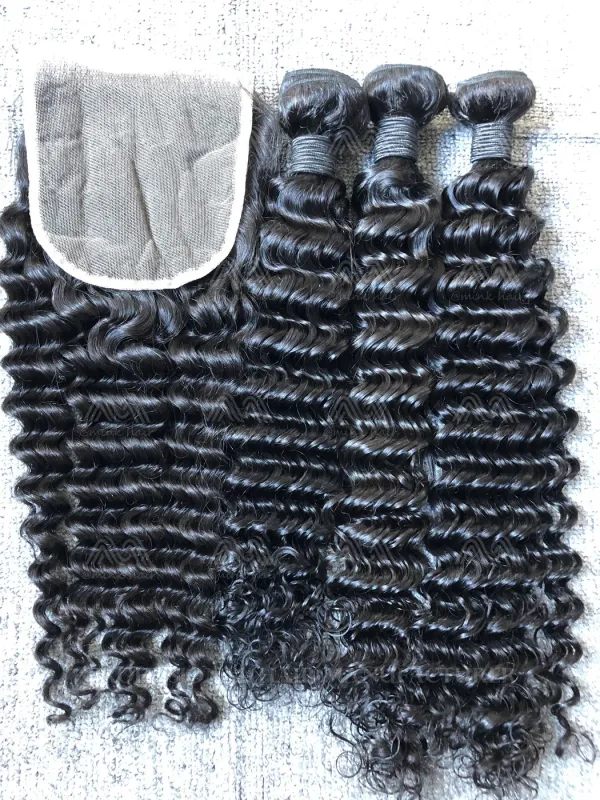 Mink Hair Deep Wave 3 Bundles With 5X5 Transparent Closure Deals