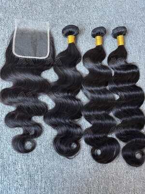 Diamond Hair Body wave 3 Bundles With 4x4 HD Closure Deals
