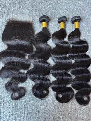 Diamond Hair Body wave 3 Bundles With 4x4 HD Closure Deals