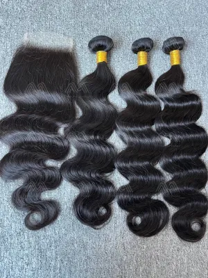 Diamond Hair Body wave 3 Bundles With 4X4 HD Closure Deals