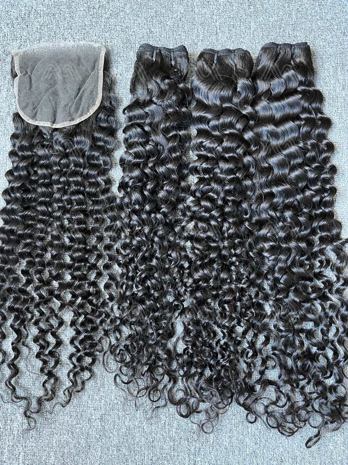 Mink Hair Italian Curly 3 Bundles With 4X4 Transparent Closure Deals