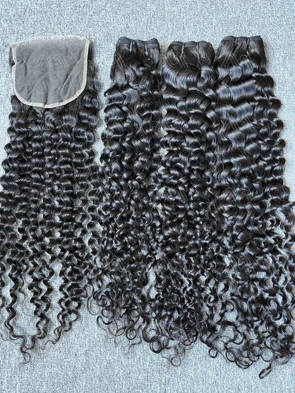 Mink Hair Italian Curly 3 Bundles With 4X4 Transparent Closure Deals