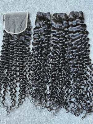 Mink Hair Italian Curly 3 Bundles With 4X4 Transparent Closure Deals