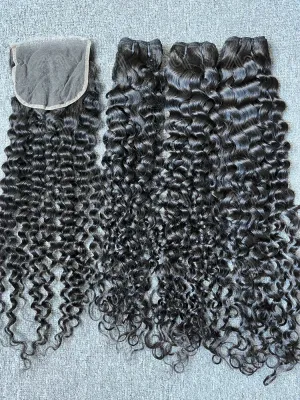 Mink Hair Italian Curly 3 Bundles With 4X4 Transparent Closure Deals