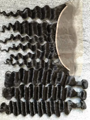 Mink Hair Loose Deep 3 Bundles With 13X4 Transparent Frontal Deals