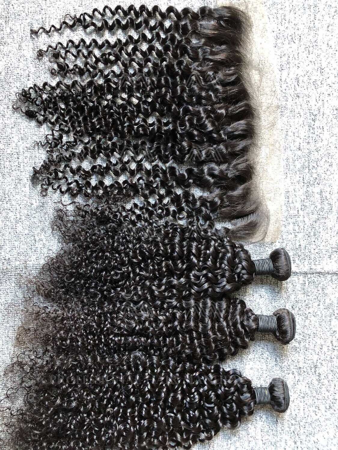 Mink Hair Jerry Curly 3 Bundles With 13X4 Transparent Frontal Deals