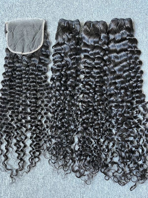 Mink Hair Italian Curly 3 Bundles With 5X5 Transparent Closure Deals
