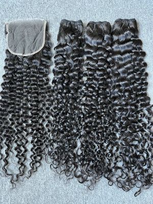 Mink Hair Italian Curly 3 Bundles With 5X5 Transparent Closure Deals