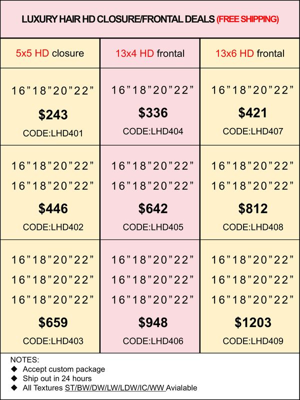 HD Closure &amp; Frontal Deals: Luxury Hair 5x5/13x4/13x6