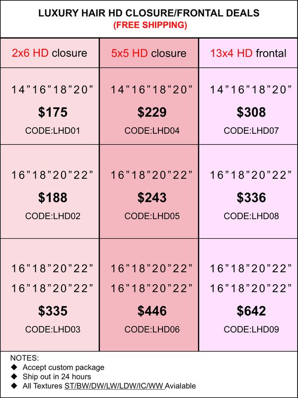 HD Closure &amp; Frontal Deals: Luxury Hair 2x6/5x5/13x4