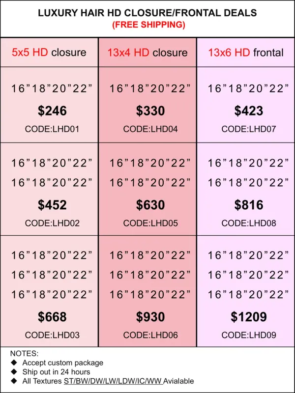 HD Closure &amp; Frontal Deals: Luxury Hair 5x5/13x4/13x6